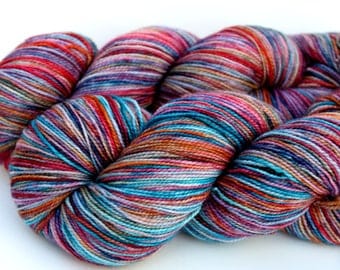 Kettle Dyed Sock Yarn, Superwash Merino, Nylon and Stellina, in "Magic Carpet"