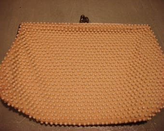 Vintage 1960 Off White Beaded Handbag Clutch