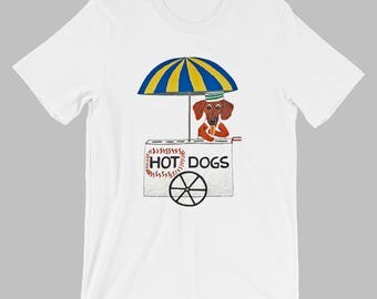 Dachshund T Shirt/Dachshund Hot Dogs T Shirt/Tee Shirts/Doxies/Dachshunds/Wiener Dogs/Wiener Dog T Shirt/Squirreldumplings/Unisex T Shirts
