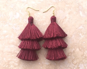 Zara Tawny Port Tassel Earrings, Long Tassle Earrings,Burgundy Tassel Earrings,Earrings Handmade, Gift for Women, Birthday Gift, Friend Gift