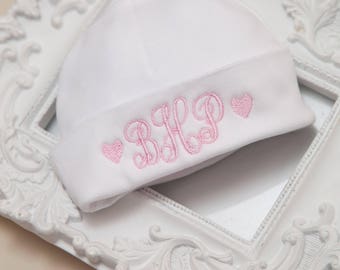 Monogram Baby Girl Hat Personalized Newborn Baby Hospital Hat