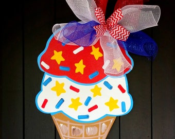 4th of July Ice Cream Cone Wreath | Patriotic Door Hanger | 4th of July Party Invitations | 4th of July Door Hanger 4th of July Party Decor