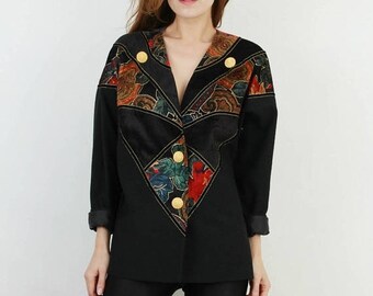 SALE 80s Blazer / Frankenwalder Blazer / West Germany Blazer / Embroidered Blazer / XL Blazer / Black Blazer / Vintage Blazer