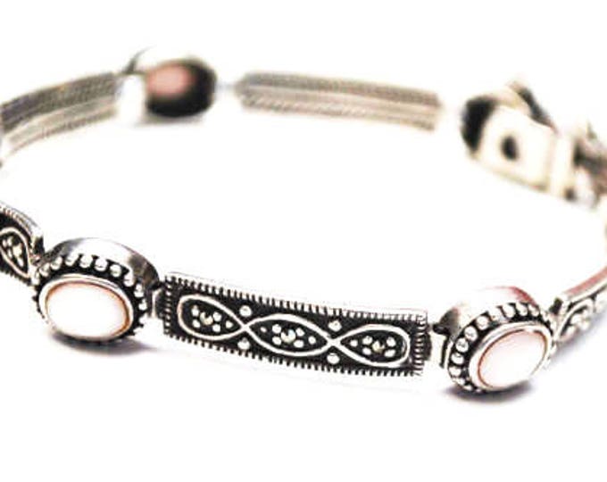 Sterling Link Bracelet - Mother of Pearl - Marcasite - silver tennis bracelet - Bangle