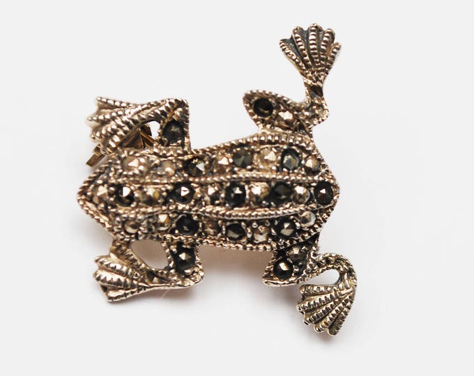 Frog Brooch - Sterling Silver - Marcasite - Froggy Pin