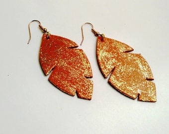 camel leather and gold earrings