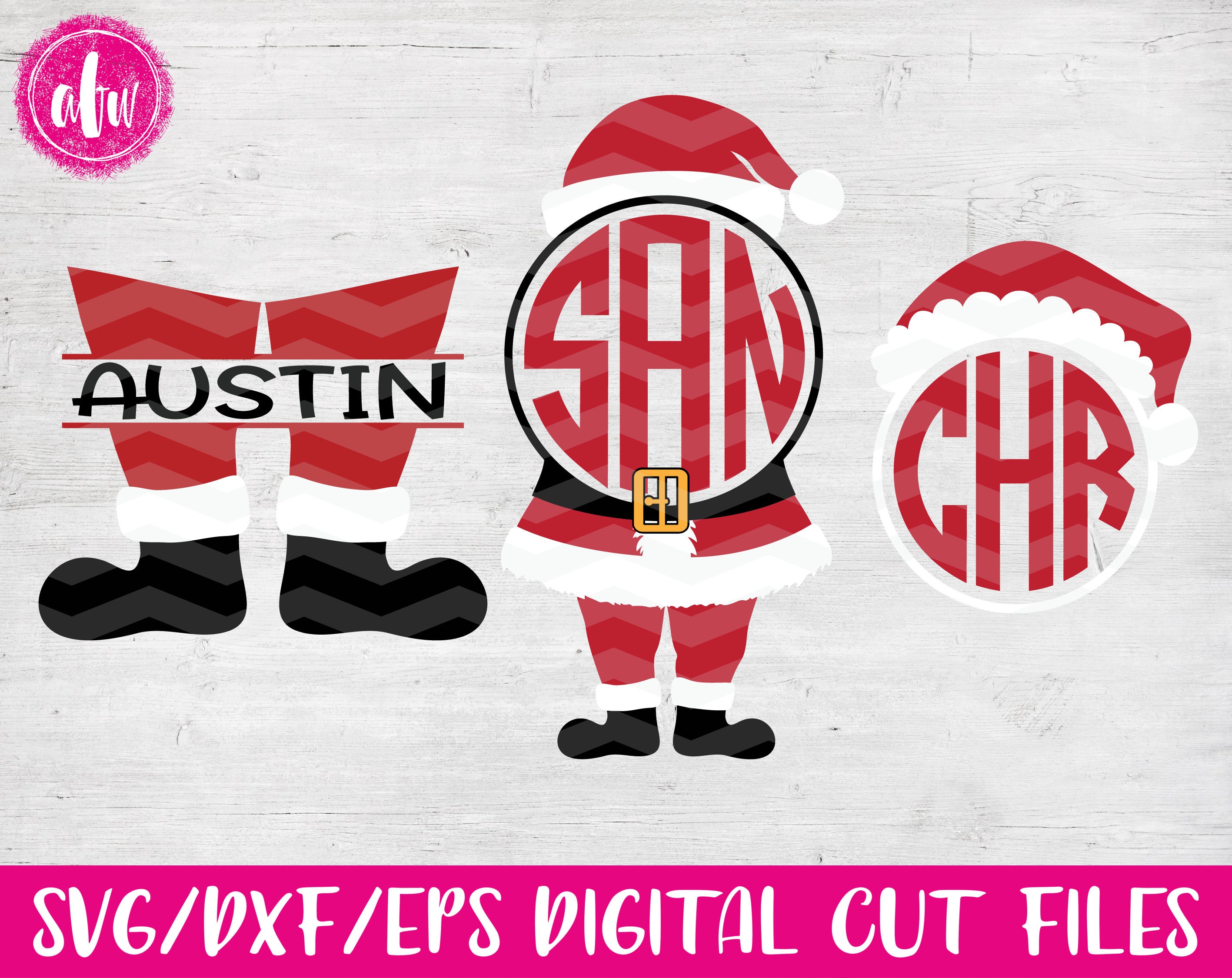 Download Christmas Santa Set, SVG, DXF, EPS, Cut Files, Monogram ...