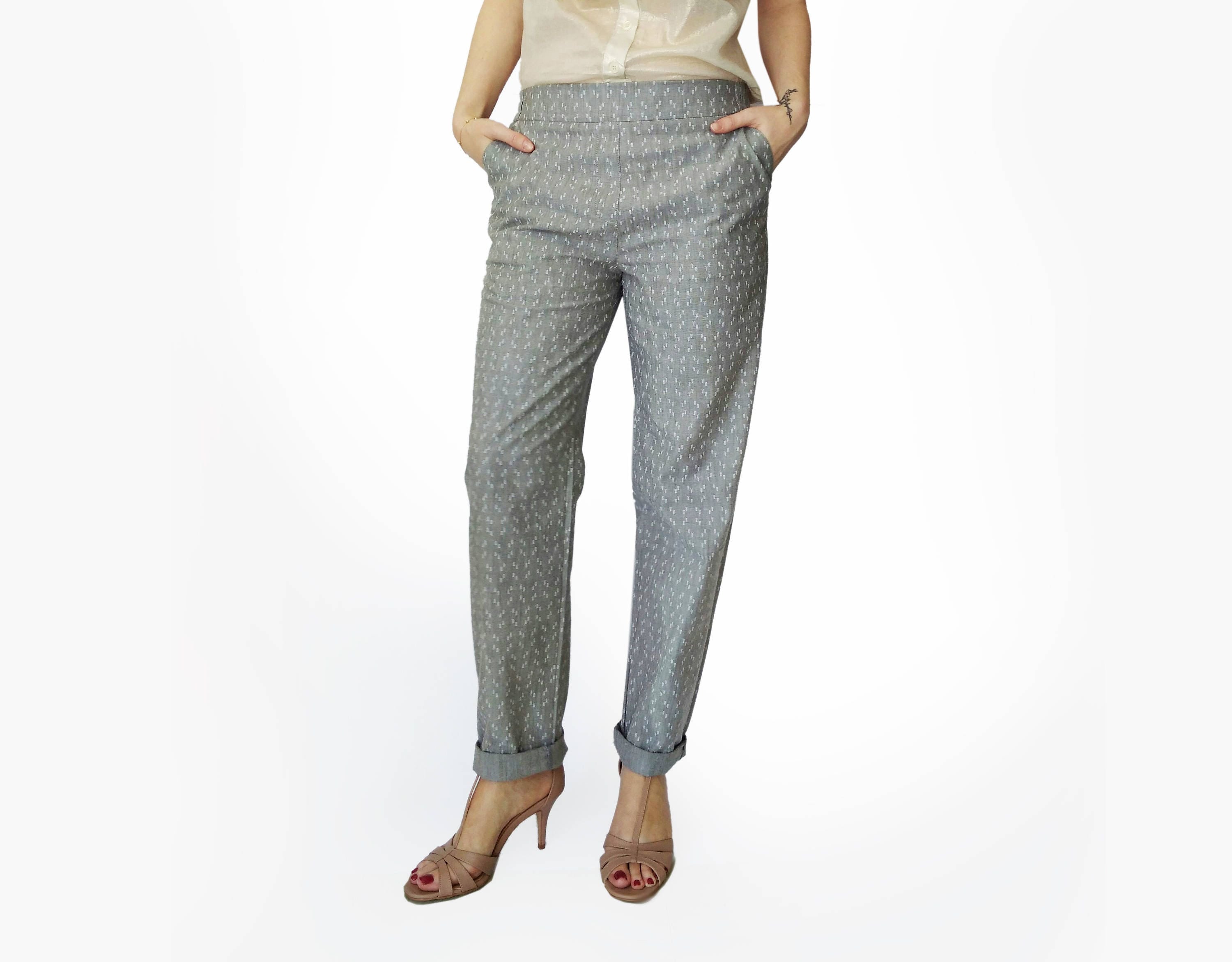 Gray womens pants High waisted trousers Gray elastic waist