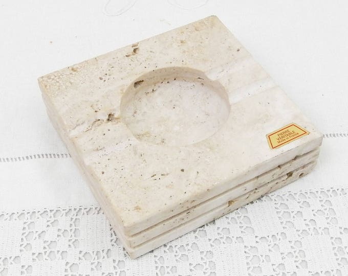 Vintage French Mid Century Square Carved White Marble Stone Ashtray, Man Cave Decor, Tobacciana Smoking Collection, Retro Cigar Ash Tray