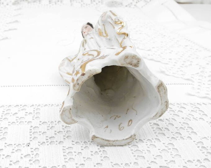 Antique French Bone China Virgin Mary / Our Lady Statue White and Gold Glazed, Religoius Porcelain de Paris Madonna Statue Made in France