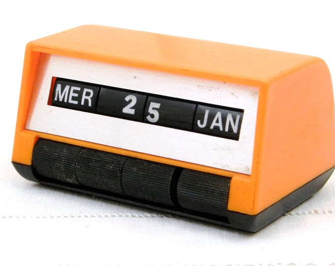 Vintage Mid Century Orange and Black Perpetual Calendar Days Months in French, Retro 1960s /1970s Desk Date Accessory, Vintage Home Office
