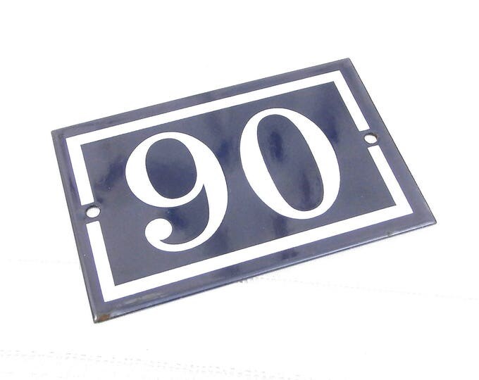 Blue and White Enamel Metal Number Plaque 90 / 06, Vintage French House Street Enameled Sign