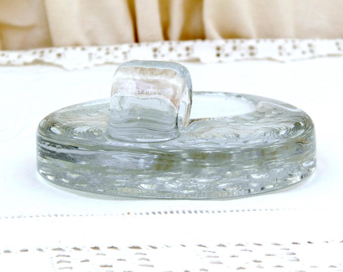 Vintage Solid Crystal Glass Mid Century Candle Holder, 1970s Chamberstick made of Thick Glass, Studio Glass Candle Stick for Night Light