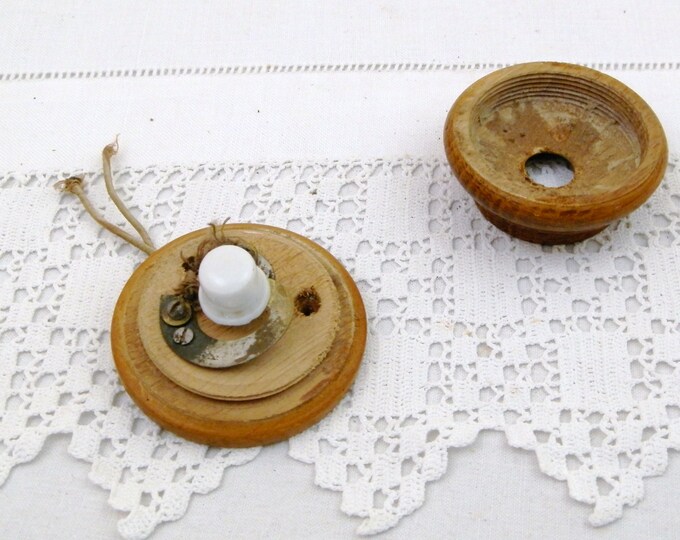 Antique French Turned Wooden Doorbell with Ceramic Switch, Wood Door Bell, Front Door Intercom Switch, Vintage Electricity Components