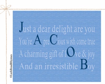 Unique Baby Boy Gifts Personalized Baby Boy Baby Name Wall Art New Baby Gift Baby Boy Nursery Decor Nursery Wall Art Poem 8x10 Jacob
