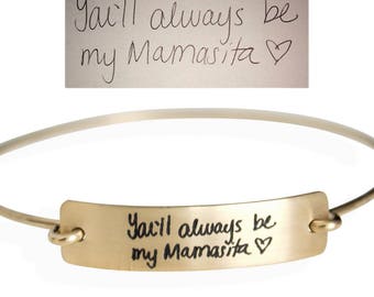 Handwriting Bangle, Sterling Silver Handwriting Bracelet, Personalized Handwritten Bangle, Gold Custom Bracelet - Large Plate Bangle