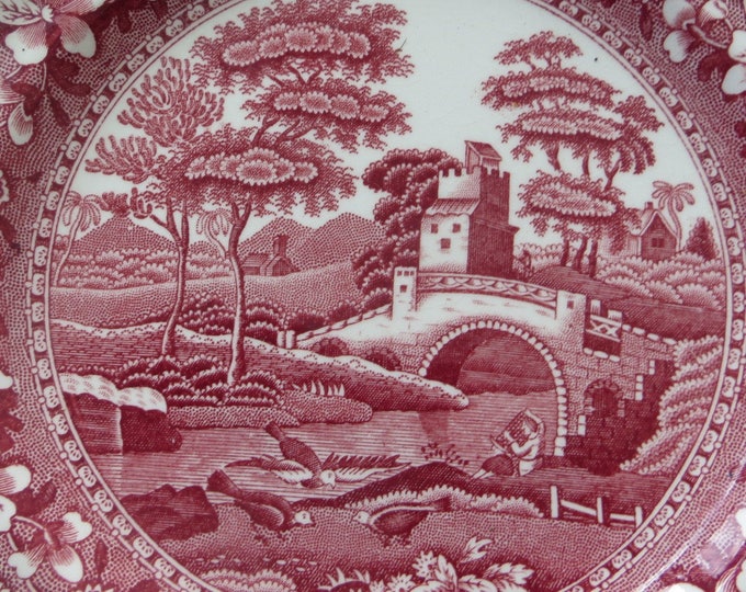 Copeland Spodes Tower Plate, England, Spode Red Transferware, 8 Inch Wall Plate,