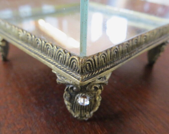 Antique Ormolu Jewelry Box, Footed Jewelry Casket, Vintage Vanity Box, French Style Box