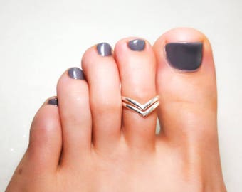 Silver Toe Ring, Double Chevron Sterling Silver Toe Ring, Adjustable Toe Ring, Chevron, Knuckle Ring, Midi Ring, 925 Sterling Silver