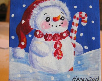 Snowman painting | Etsy