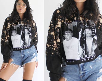 90s Inspired Hoodie, Distressed Cropped Hoodie, Tumblr Sweatshirt, Vintage Inspired Cropped Hoodie, 90s Tupac Shirt, Tupac Sweatshirt