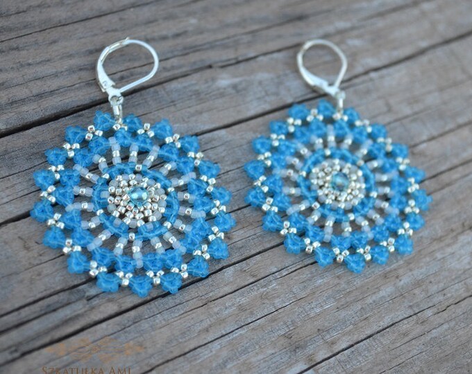 Lace earrings, Elegant earrings, Hanging earrings, delicate earrings, crystal earrings, swarovski earrings, christmas gift blue white silver