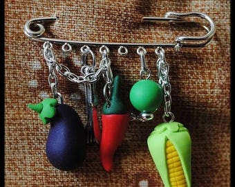 Vegetables in polymer clay brooch