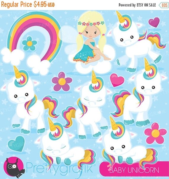 80% OFF SALE Baby Unicorn clipart commercial use, unicorns vector graphics, rainbow digital clip art, digital images - CL937 Il_570xn