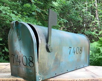 STANDARD SIZE *Custom Aged Copper Verde Patina Mailbox **With House Number**