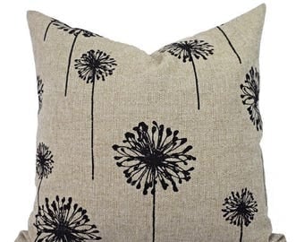 15% OFF SALE Two Pillow Covers - Black and Cream Dandelion Pillows - Dandelion Pillow Cover - Black Pillow Cover - Throw Pillow Cushion Cove