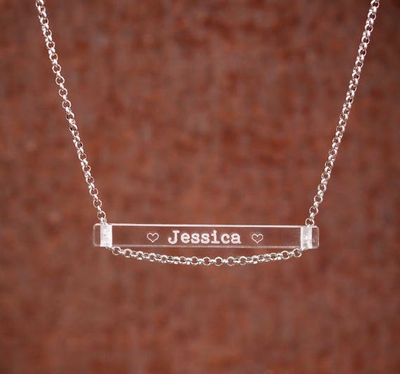 CUSTOM DESIGN - Clear Bar Necklace - Stainless Steel - Clear Acrylic