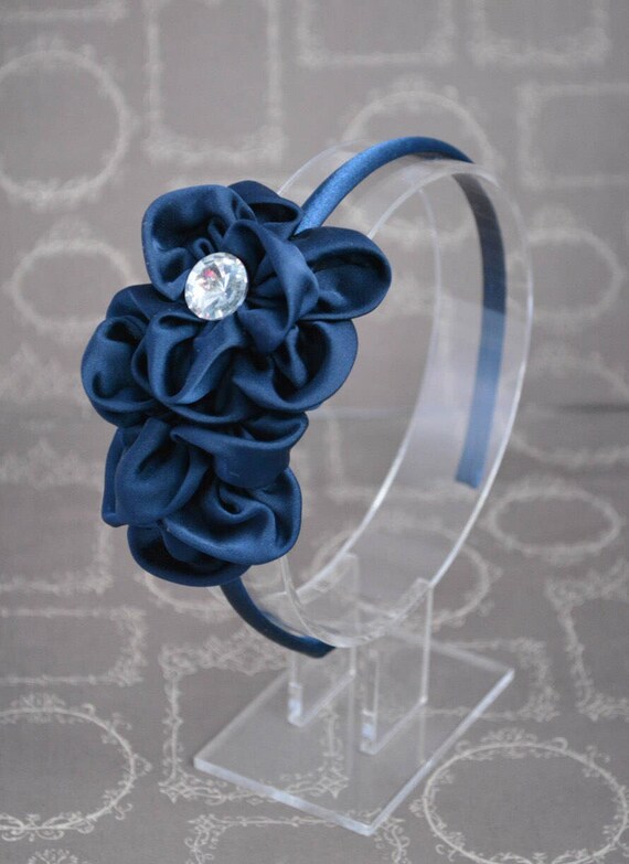 Navy Blue Headband Navy Blue Satin Flower Multi Layer
