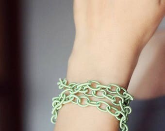 Green Chunky Bracelet Wrap Bracelet Fabric Chain Bracelet Link Bracelet Green Bracelet Layers Bracelet Satin Bracelet Boho Bracelet Modern