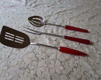 Vintage Cherry Red Bakelite Cooking Utensils