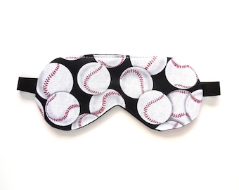 Sleep Mask Boys Girls Eyemask, Kid Eye Shade Baseball, Child Gift Present Black Fleece Satin Cotton, Travel Night Cover, Blindfold Sports