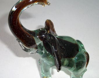 Vintage Glass Hand Blown Elephant With Trunk Up