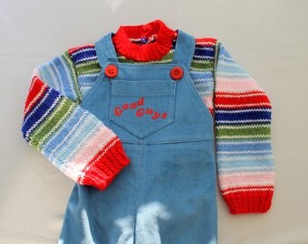 Corduroy overall and sweater Chucky Doll, Good Guys, chucky costume, corduroy pants, overalls