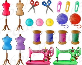 50% OFF Sewing Clipart, Sewing Clip Art, Sewing Set, Arts and Crafts, Seamstress Clipart, Planner Sticker Graphics, PNG, Commercial