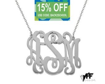 Monogram Necklace - 1.25 personalize silver monogram necklace sterling silver .925 silver Mothers day gift Bridesmaid necklace