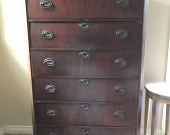 Antique 19th Century Mahogany Tall Bureau Dresser-w/brass locks
