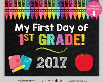 First Day of First Grade Sign - Girl 1st Grade First Day of School Chalkboard Sign - PreK Photo Prop - Instant Download - Printable Digital