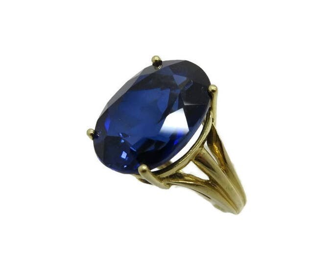 Vintage Blue Spinel Solitaire Ring, 10K Gold Synthetic Spinel Ring, Sapphire Blue Statement Ring, Engagement Ring, Size 4 Vintage Blue Spinel Solitaire Ring, 10K Gold Synthetic Spinel Ring, Sapphire Blue Statement Ring, Engagement Ring, Size 4