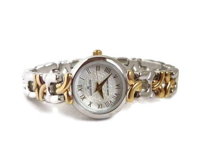 Vintage Anne Klein Watch, Two Tone Women's Wrist Watch, Gold Tone Silver Tone Roman Numerals Watch