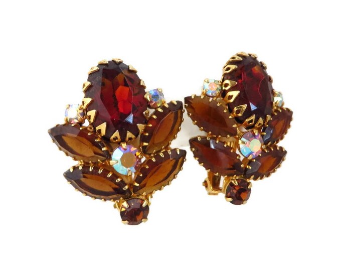 Juliana Amber Rhinestone Earrings | Vintage D&E Verified | Amber, Cognac, AB Rhinestone Clip-ons | Bridal Jewelry Juliana Amber Rhinestone Earrings | Vintage D&E Verified | Amber, Cognac, AB Rhinestone Clip-ons | Bridal Jewelry