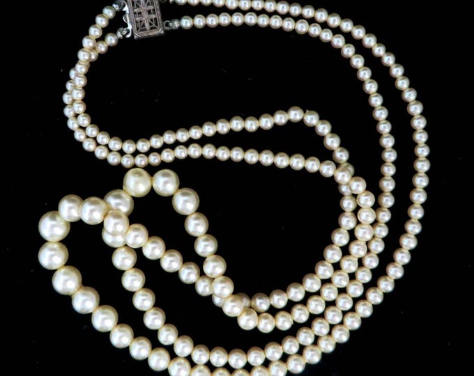 ON SALE! Faux Pearl Sterling Silver Necklace, Vintage Double Strand Classic Necklace, Bridal Jewelry