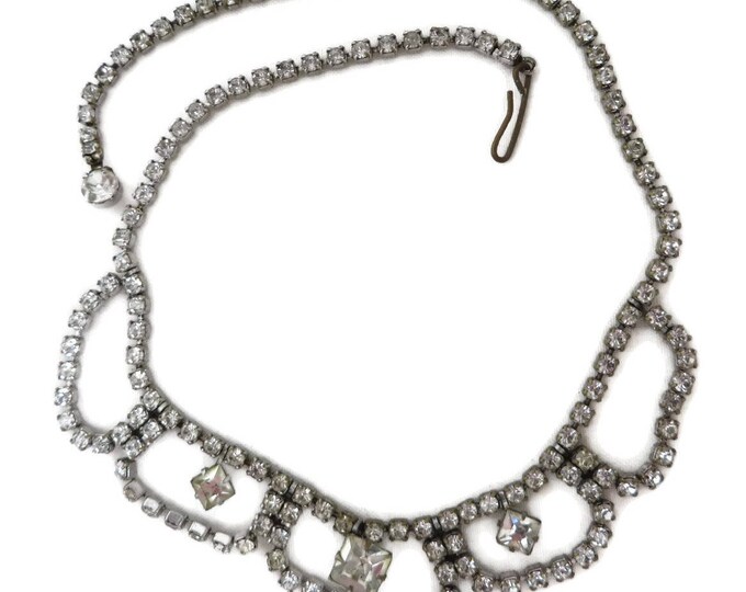Rhinestone Bridal Necklace, Vintage Silver Tone Rhinestone Statement Necklace, Formal Wear