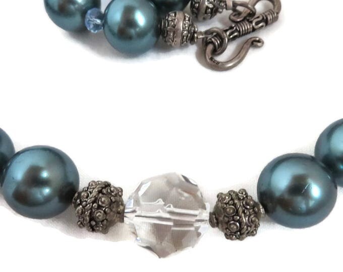 Chunky Teal Blue Beaded Necklace, Vintage Glass Bead Necklace, Gift for Her