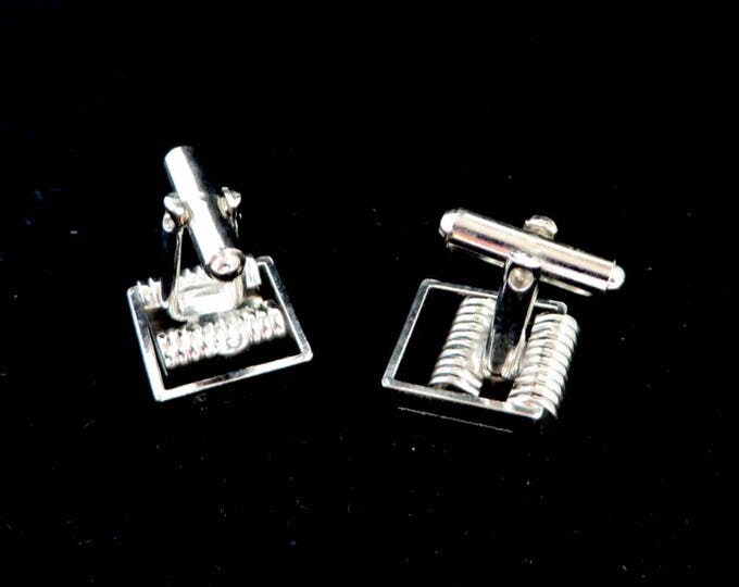 Silver Tone Cufflinks, Vintage Ridged Cuff Links, Men's Suit Accessory, Gift for Him
