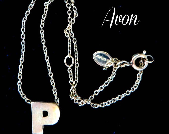 Avon Letter P Necklace, Vintage 1970s Initial Pendant Necklace