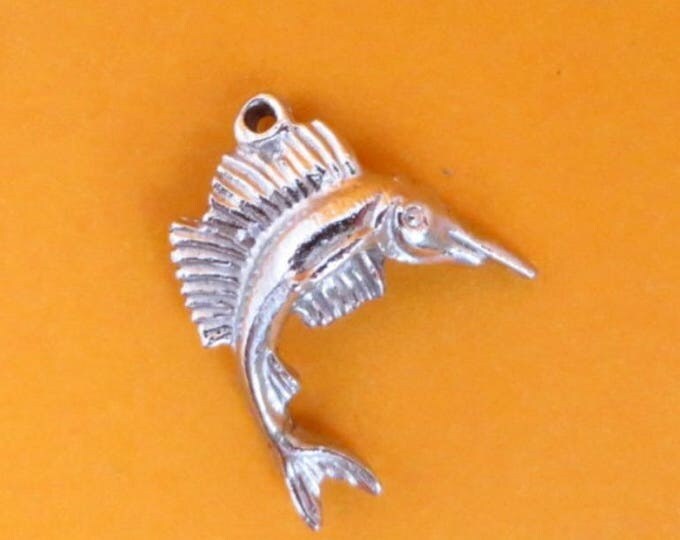 Sterling Swordfish Charm, Vintage Silver Fish Charm, Swordfish Pendant, Charm Bracelet, Gift Idea